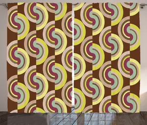 Штора ABAKUHAUS в современном деревенском стиле, винтажные цветные круги, присборенная тесьма для спальни с петлями и крючками, 280 x 225 см, цвет фиолетовый, какао и фиолетовый Abakuhaus