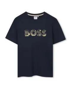 Детская хлопковая футболка BOSS Kidswear, темно-синий