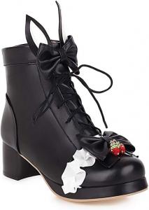Женские ботинки Elyffany в стиле Лолита с платформой, массивным каблуком, шнуровкой и бантом на щиколотке, Black