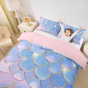 Erosebridal Комплект постельного белья Mermaid Fish Scale с морским принтом для детей, Pink Blue