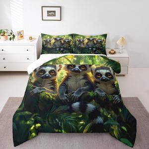 Erosebridal 3D комплект постельного белья с лесными животными Jungle Raccoon для детей, милый дизайн с пальмами и дикой природой, Green Gray