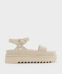 Сандалии на платформе из саржи с ремешком на щиколотке Charles & Keith, цвет Beige