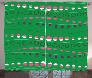 Штора ABAKUHAUS в стиле Абстрактный рустик, современный дизайн с круглыми и волнистыми узорами, для спальни, со сборками, петлями и крючками, 280 x 245 см, цвет: зеленый, фиолетовый, розовый Abakuhaus