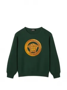 Свитшот с вышивкой Медузы Versace Kids, зеленый