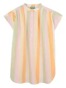 Платье в полоску на пуговицах Kenzo Kids, бежевый