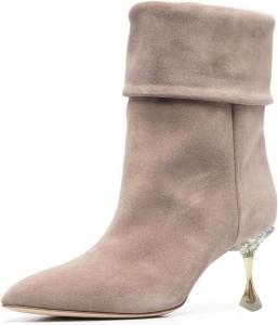 Женские стильные замшевые ботильоны FYS с заостренным носком, низким каблуком, короткие плотно облегающие сапожки, удобная обувь, размер 4-15 US, Light Brown