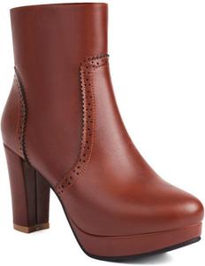 Женские Ботильоны на Платформе с Толстым Каблуком, Ботинки до Щиколотки, Модное Сочетание, Миндалевидный Носок, Молния Сбоку, Элегантные Ботильоны JMdfcqer, Brown