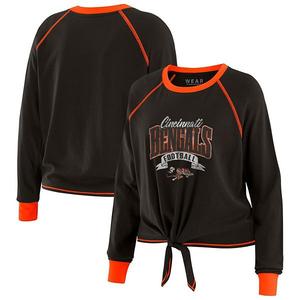 Женский черно-оранжевый топ с длинными рукавами и завязкой Cincinnati Bengals Plus Size Wear By Erin Andrews