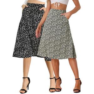 2 упаковки женской расклешенной миди-юбки до колена из шифона с поясом Inspire Chic, Black Apricot Black