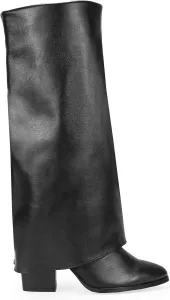 Черные ботильоны BOSANOVA из веганской кожи с отложным голенищем, удлиненным носком и каблуком 7 см, без застежки. Женская обувь, Black