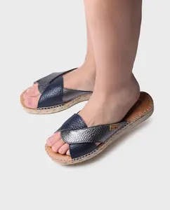 Женские кожаные эспадрильи на танкетке скрещенные Toni Pons, темно-синий