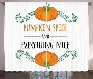 Шторы в деревенском стиле ABAKUHAUS с тыквенным вкусом, рисунки тыкв, универсальные ленточные шторы для гостиной с петлями и крючками, 280 x 225 см, цвет папоротника и бархатцев Abakuhaus