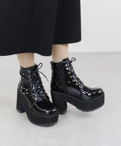 Ботинки-кольца в корейском стиле уличной моды на каблуке 10,5 см 1647 Lovehunter, цвет Black Enamel