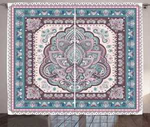 Шторы ABAKUHAUS в этническом деревенском стиле, восточные азиатские бута, универсальные ленточные шторы для гостиной с петлями и крючками, 280 x 225 см, светло-розовый, бледно-фиолетовый, зеленый, цвет яичной скорлупы Abakuhaus