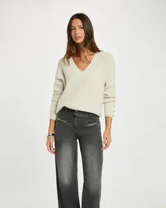 Женский джемпер оверсайз с V-образным вырезом Morgan, бежевый