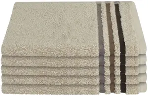 Гостевые полотенца Schiesser "Skyline Color из 100% хлопка с элегантной полосатой каймой", (набор, 5 шт.), MADE IN GREEN by OEKO-TEX 30х50 см (5 шт.), цвет Sand
