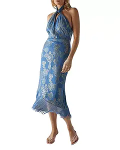 Платье-Миди из металлизированного шифона с запахом спереди Warehouse, синий