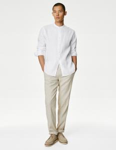 Рубашка из чистого льна с дедушкиным воротником Marks & Spencer, белый