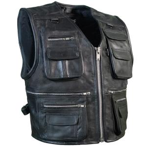 Утепленный жилет PAULGOS Leder Biker Kutte Echtleder BW11, черный