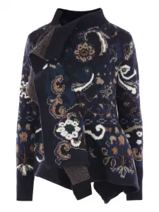 Шерстяной свитер с оборками и узором SACAI, черный