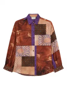 Рубашка с принтом в технике пэчворк Pierre-Louis Mascia, коричневый
