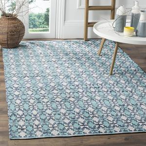 Ковер SAFAVIEH, 92 x 153 см, Montauk Collection, Turquoise & Multi, ручное плетение, хлопок, идеально для прихожей, гостиной, спальни (MTK123C)