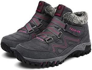 RZDYSQ Женские зимние ортопедические ботинки для походов с теплой подкладкой из меха, зимние ботинки с меховой подкладкой, противоскользящие, удобные ботильоны до щиколотки (розовые, US-8.5)