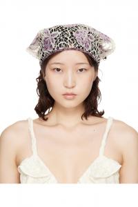 Anna Sui Платок на голову с цветочным кружевом и медальонами фиолетового и кремового цвета