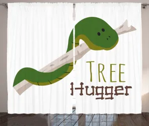 Забавная штора в деревенском стиле ABAKUHAUS, мультяшная змея, талисман Love, универсальные ленточные шторы для гостиной с петлями и крючками, 280 x 225 см, цвет: зеленый, темно-синий, экрю Abakuhaus