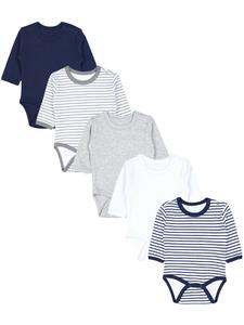 TupTam Универсальный боди с длинными рукавами и напечатанным слоганом, комплект из 5 штук, сине-серый цвет