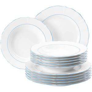 Набор посуды Sonate Blue Lines бело-голубой расцветки, 12 предметов Seltmann Weiden, белый/синий