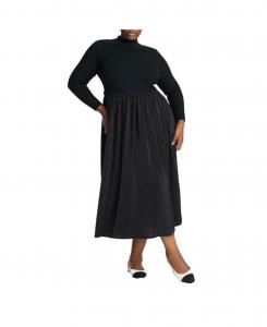 Платье-миди Elements большого размера с высоким воротником, модель Twofer ELOQUII, Black