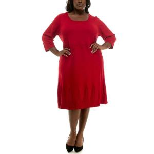 Платье с расклешенной юбкой и резинкой больших размеров Nina Leonard, красный