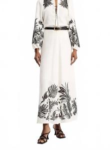 Льняной топ с вышивкой и буфами на рукавах в белом / черном цвете DOROTHEE SCHUMACHER