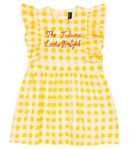 Платье из хлопка в клетку с вышивкой Mini Rodini, желтый