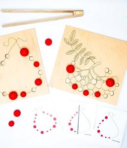 Деревянный пазл, красные кораллы, осень, рябина, картографирование, шарики, щипцы. Inna marka