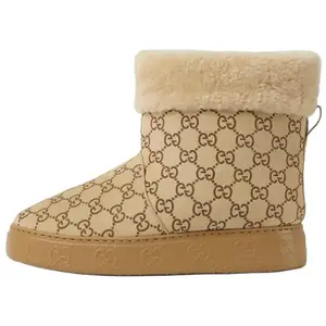 Короткие зимние сапоги женские коричневые GUCCI, Original Shoe Box Included