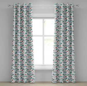 Штора ABAKUHAUS с люверсами, узором в виде подводных животных на точечном фоне - морские обитатели с чешуей, декоративная двухпанельная штора, 280 x 260 см, цвет оранжевый и светло-голубой Abakuhaus