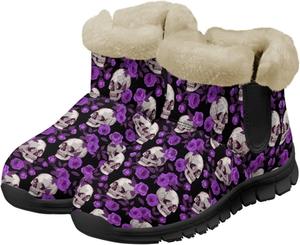 Twousenru Фиолетовые зимние ботинки на низком каблуке для женщин, легкие с утолщенной подошвой, для прогулок на улице с утепленной фланелевой подкладкой