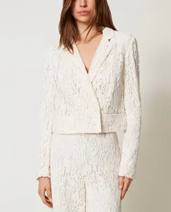 Женский свободный пиджак с цветочным кружевом Twinset, белый