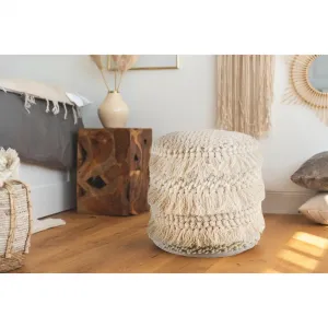 Пуф Bohist 325 35 см x 35 см, с текстурами, бахромой и кисточками 1 шт., ручная работа, уникальный, отлично сочетается, разнообразное применение Kayoom, Natural