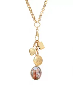 Ожерелье с подвесками в виде стеклянных камей 2028, gold
