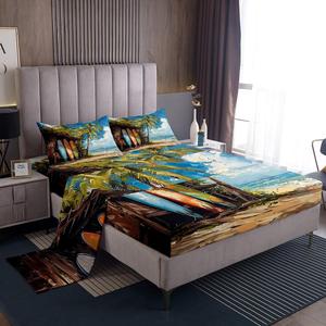 Erosebridal Комплект постельного белья Surfboard с гавайскими пальмами и морской тематикой для детей, Blue Green White