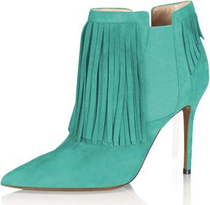 Женские ботильоны YDN с каблуком-стилетто, кисточками, эластичной вставкой, заостренным носком и замшевой отделкой, Turquoise