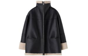 Тотем Спиннинг Кожаная Куртка на Молнии TOTEME, Черный