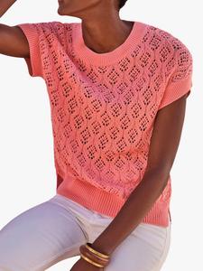 Хлопковый топ с кружевной вязкой Pure Collection, Pink