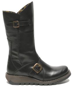 Женские кожаные ботинки Fly London MES 2 на платформе с клиновидным каблуком, пряжкой и молнией до середины икры, черные