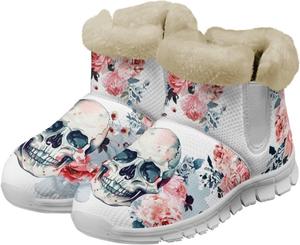 Женские зимние ботинки с противоскользящей подошвой, утепленные флисом, для улицы и дома Glomenade, Tie-Dye Floral Skeleton