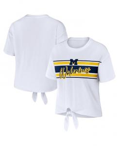 Женская белая укороченная футболка в полоску с узлом спереди Michigan Wolverines WEAR by Erin Andrews, белый