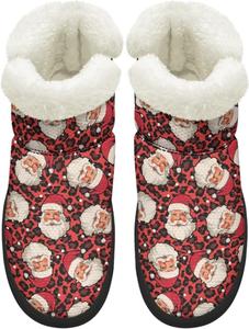 Женские зимние сапоги средней высоты с широким носком, противоскользящие, с меховой подкладкой, имитация кожи, без застежек, носить легко, размеры 4,5-12 Chririnla, Red Leopard Print Santa Claus